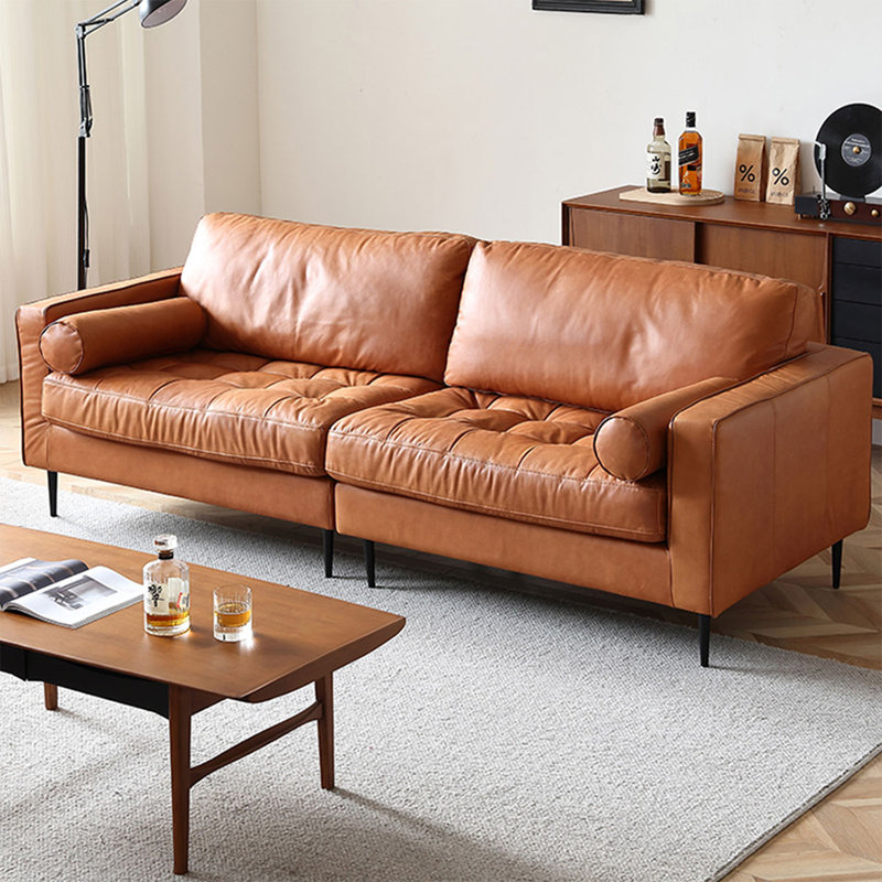 Canapé modulaire orange en cuir véritable, H 33,46 po x l 94,49 po x P 35,43 po