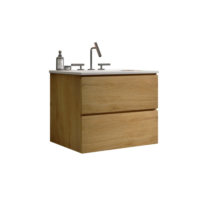 Meuble-lavabo en chêne naturel 24 po - Lavabo en céramique, fabrication silencieuse avec tiroir Rareté, Chêne, 25"