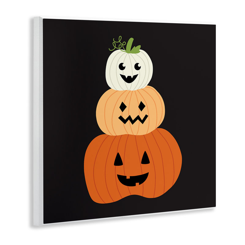 Plaque murale noire Happy Jack-o-Lanterns, design par Sazerelli Designs