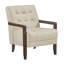 Fauteuil d'appoint en cuir beige, rembourrage en mousse, accoudoirs en noyer, bois massif avec finition-1891280285