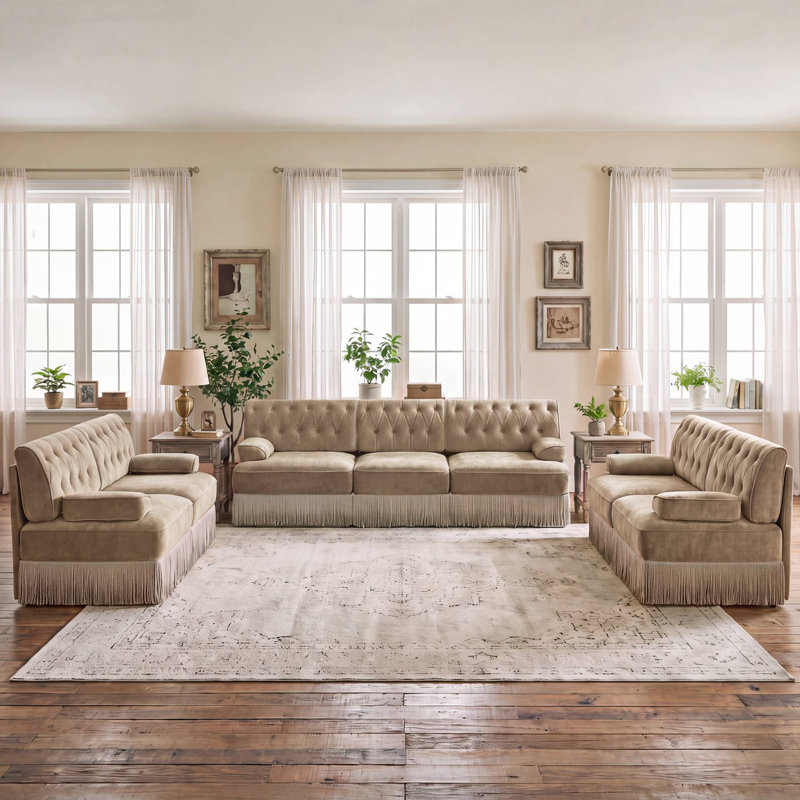 Upholstered Sofa, Velours brun clair