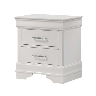 1Pc Modern Glam Style Two Drawers Nightstand Solid Wood Crystal-Like Diamond Tufted Texture Bedroom Furniture