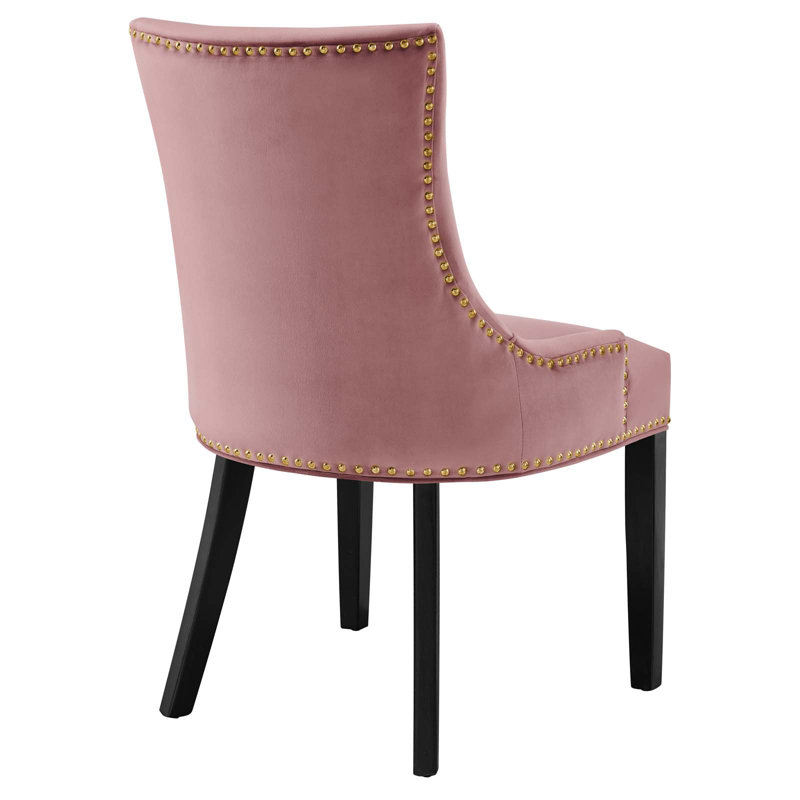 Dusty Rose Velvet Upholstered Side Chair with Wood Legs