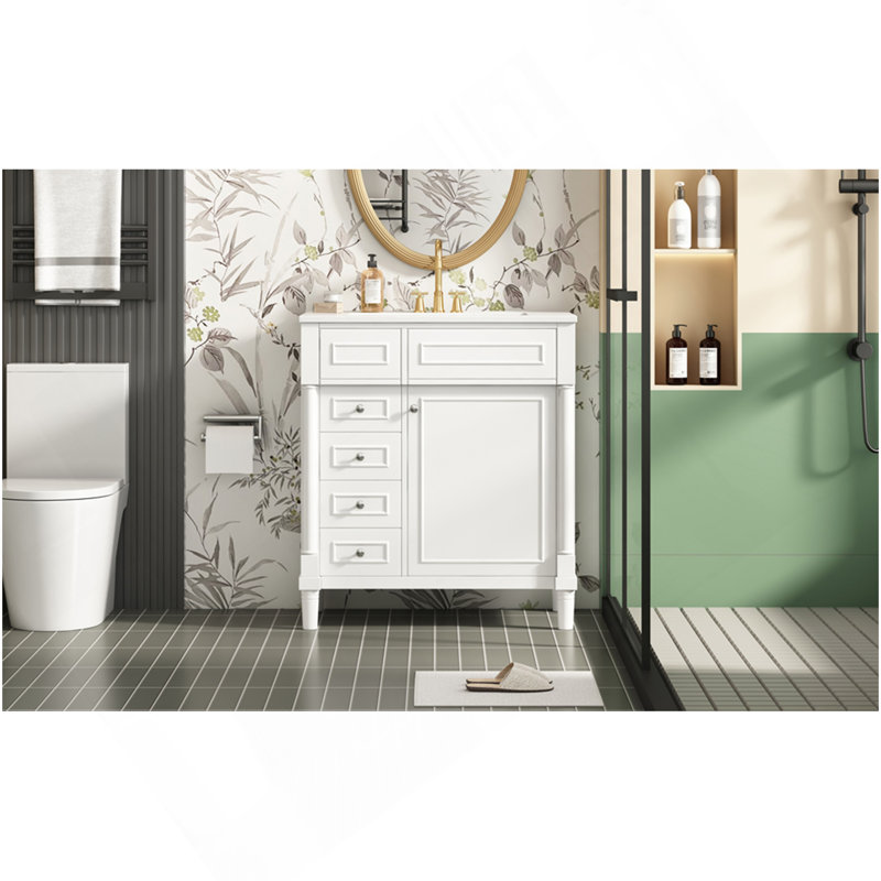 Meuble-lavabo de salle de bain 30 po avec lavabo, meuble-lavabo autoportant avec porte à fermeture douce et meuble-lavabo avec 2 tiroirs