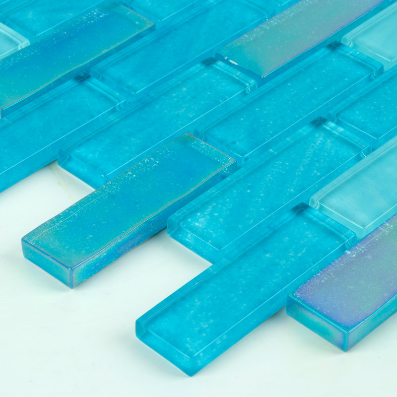 Carreau de mosaïque en verre à bord droit pour piscine 1 "x 3", Maldives Shimmer