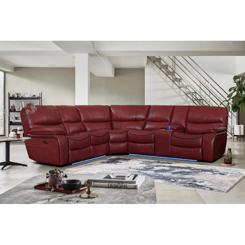 Canapé modulaire 105 po, Similicuir rouge, 105"