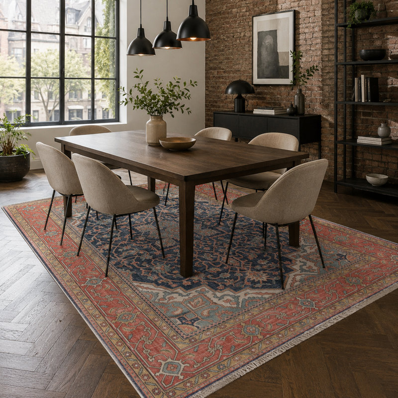 Vintage Look Cotton and Chenille Flatweave Area Rug, 200 cm round