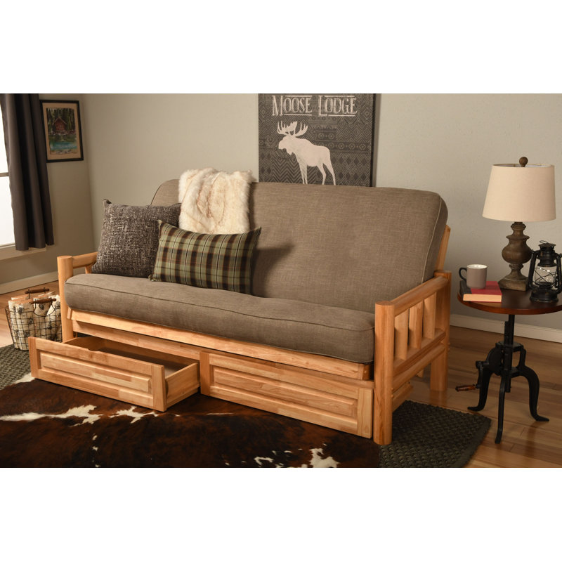 Stratford Full / Double 81'' Upholstered Futon And Mattress, Natural, Linen Stone 