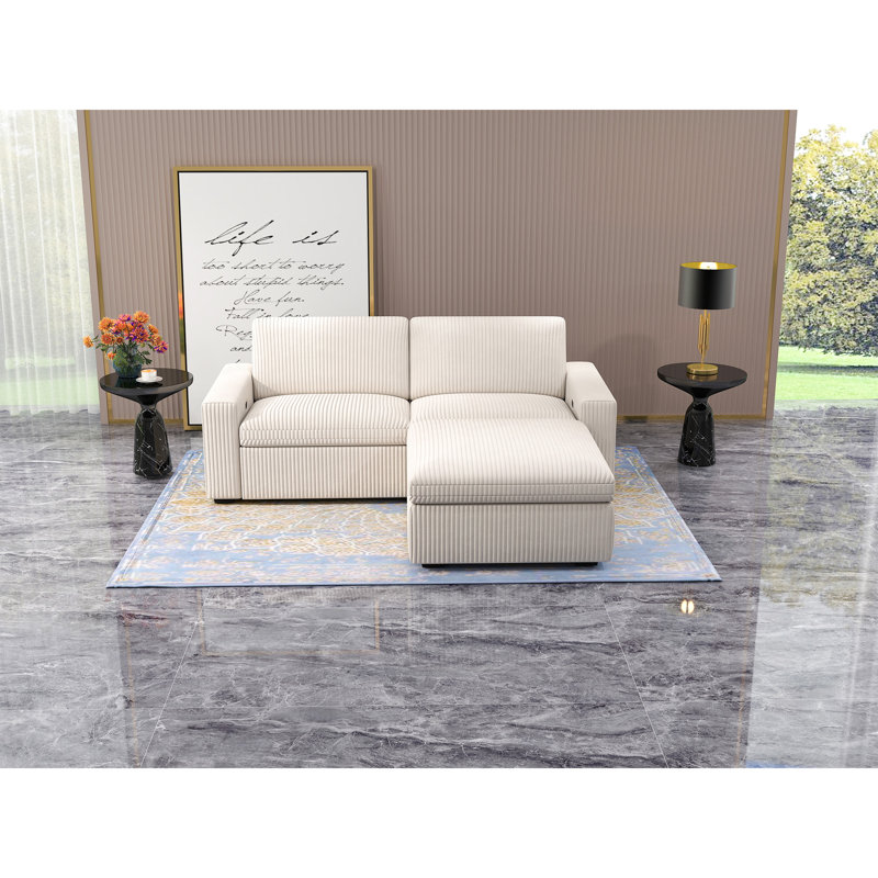 Milred Power Corduroy Reclining L-Shaped Sectional Symmetrical, White Corduroy