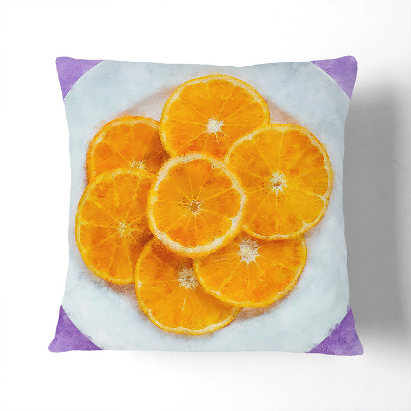 Slices of the Orange Painting Cushion with Filling, 55cm H x 55cm W x 20cm D, Stone