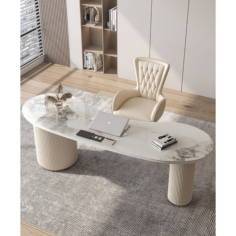 Bureau ovale en faux marbre, H 27,56 po x l 78,74 po x P 27,56 po