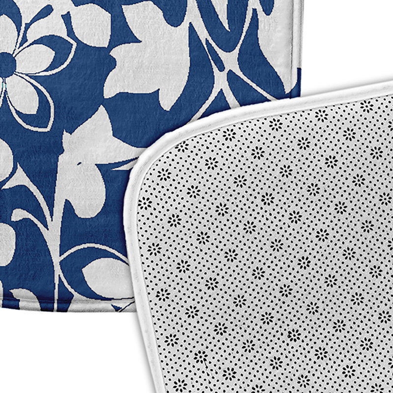 Tapis de bain floral, Bleu, L 21 po x L 34 po