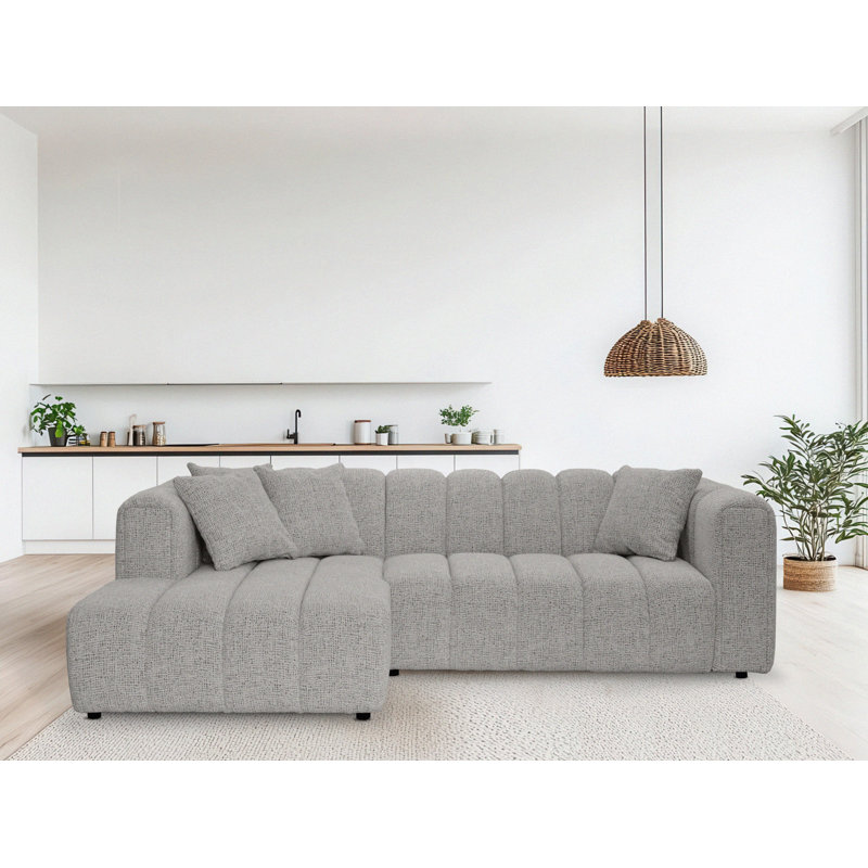 3 Seater Corner Sofa, Left Hand Facing, Polyester - Ash Grey