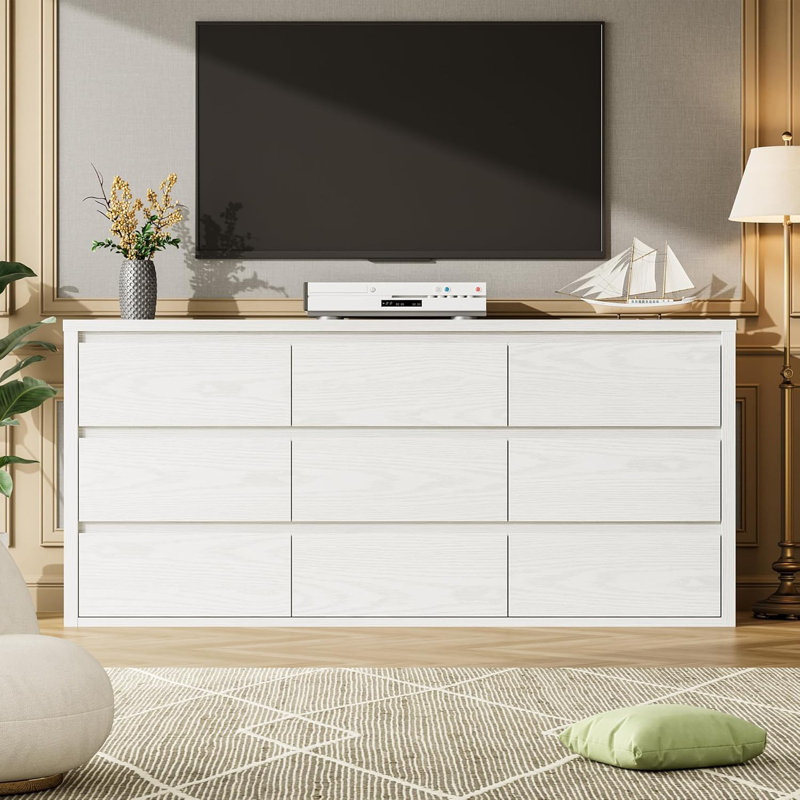 Commode 9 tiroirs pour la chambre à coucher, large commode en bois moderne, grand rangement en bois pour le salon, le couloir et le vestibule