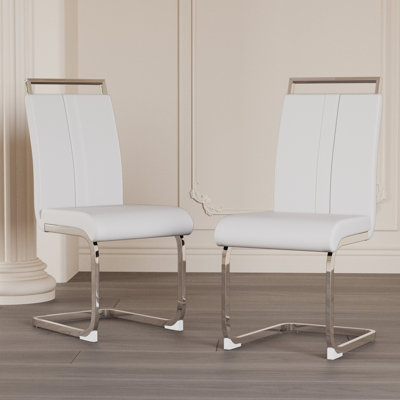 Chaises de salle à manger modernes en cuir Pu de 2, dossier haut avec pieds en métal plaqué, splendide pour la cuisine, la chambre, le bureau, chaises de bureau blanches 2 pièces, faux rembourré, adorable