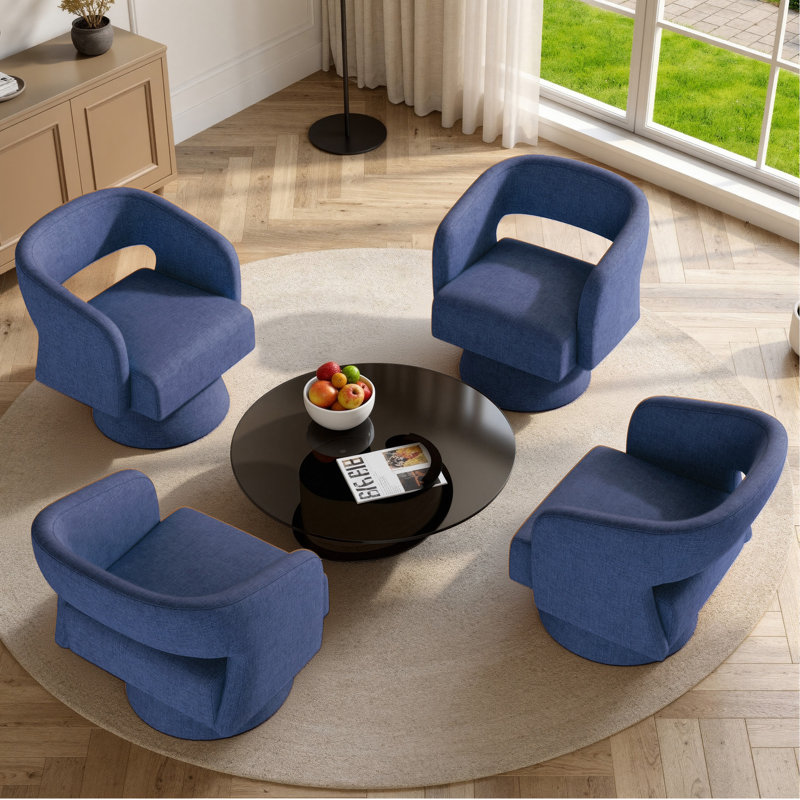 Fauteuil demi-tonneau pivotant de 27,5 po Taraval, Bleu, Chenille