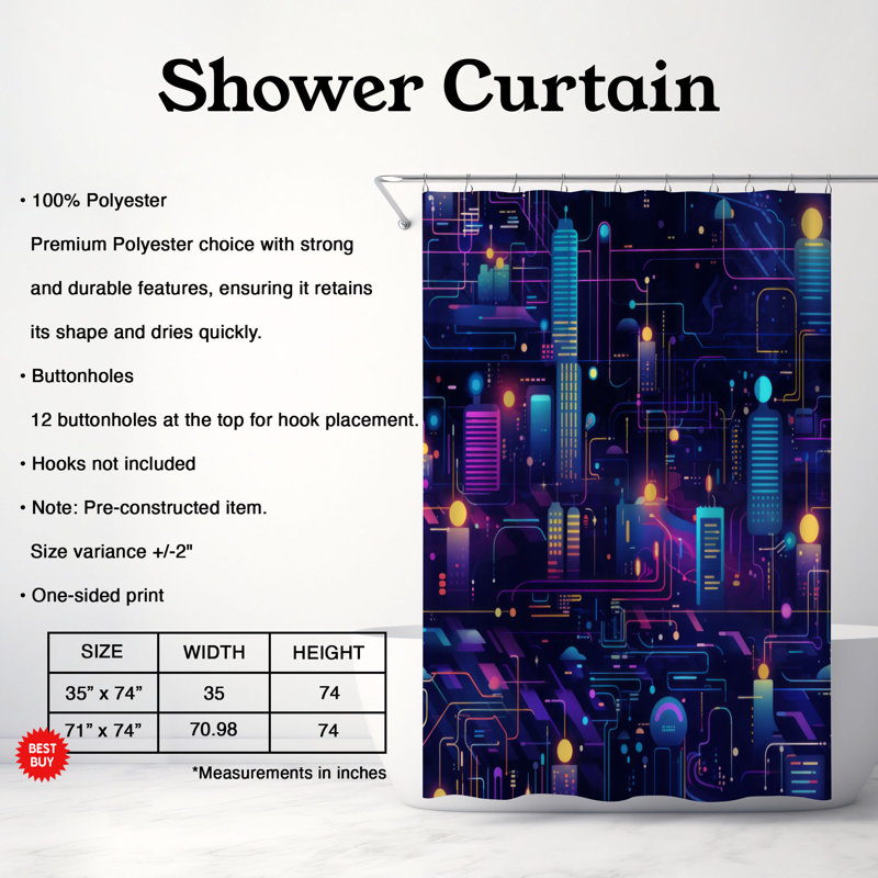 Rideau de douche Radiant City - Premium, H 74 po x l 71 po