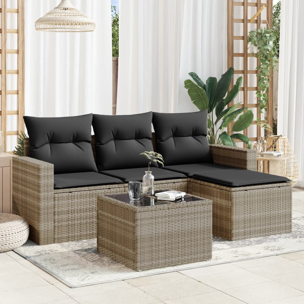 4-Sitzer Lounge-Set Pucida aus Polyrattan mit Polster