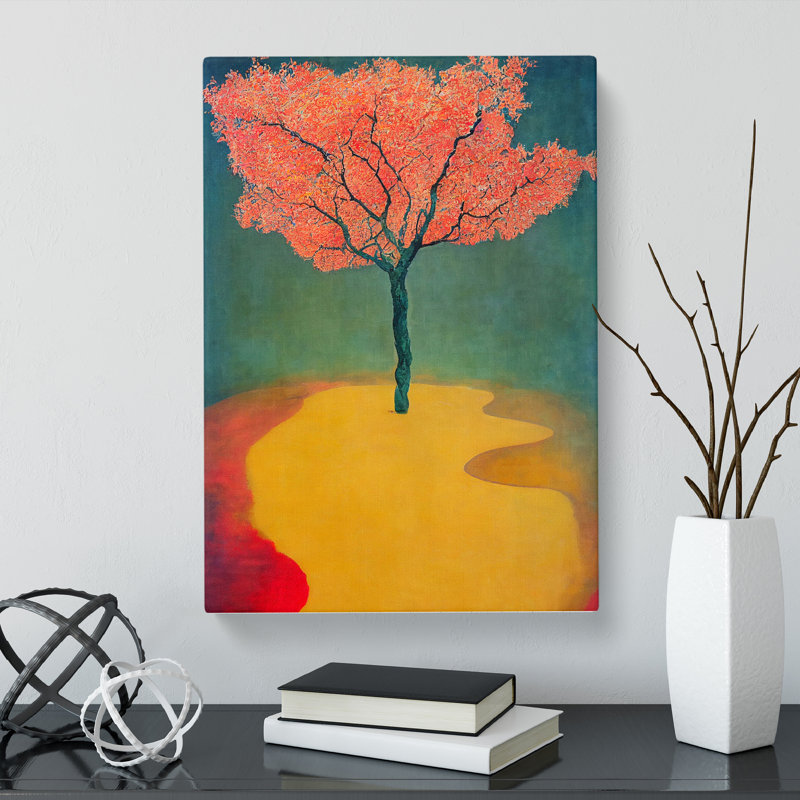 CAN-V0523-1769X Peach Tree Painting - Wrapped Canvas Print, 50cm H x 35cm W