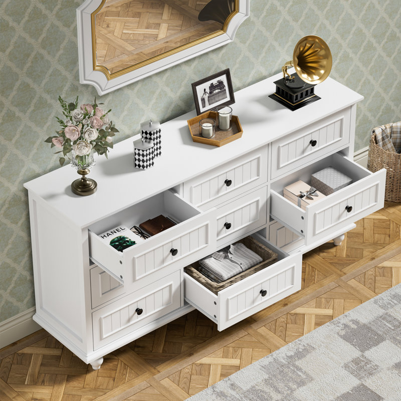 Commode double 9 tiroirs l 9,1 po de style rétro