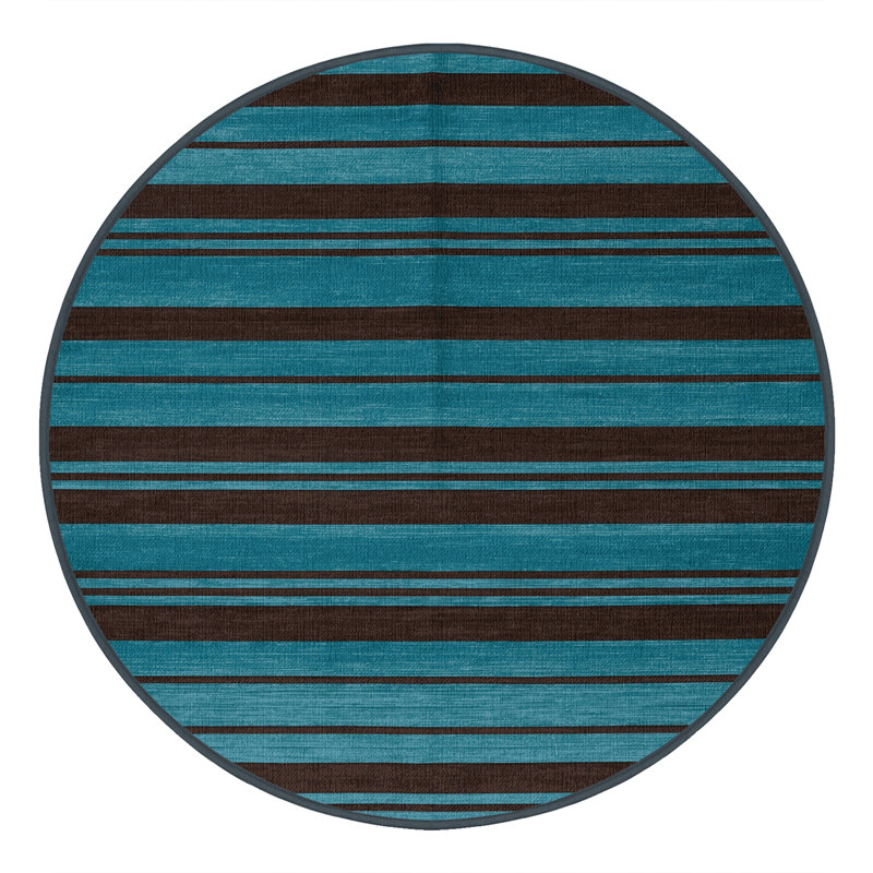 Machine Washable Horizontal Stripes Brown Area Rug, Round 6'