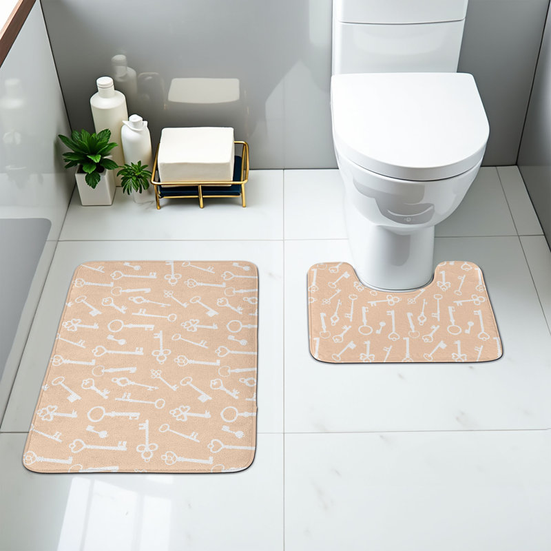  Ensemble de tapis de salle de bain 2 pièces Peach and White