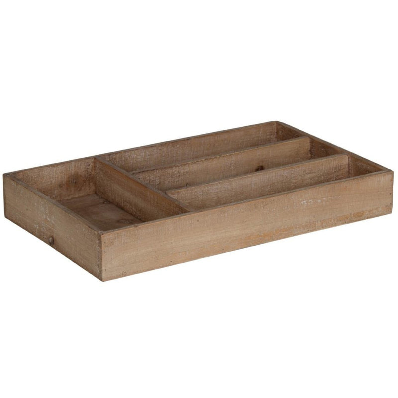 Decorative Organizer Tray With 4 Compartments, 16 Inch Brown Fir Wood