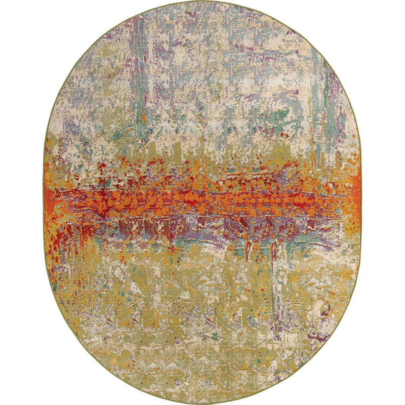 Trona Washable Abstract Indoor / Outdoor Rug, Oval 7'11" x 10'