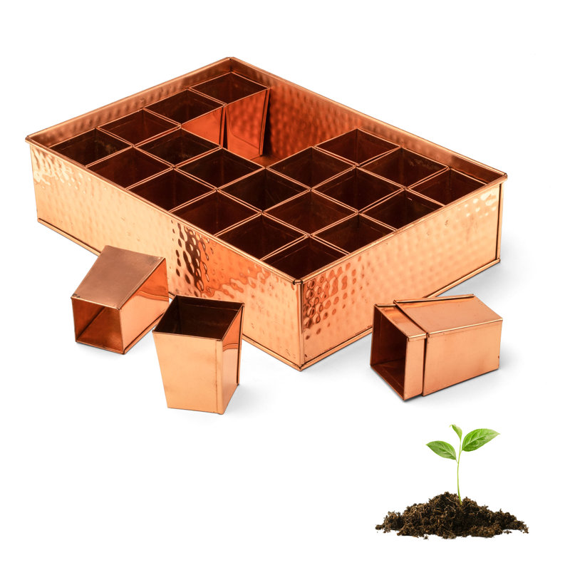 Plateau à graines - Plateau à semis en cuivre et métal avec 24 pots à fleurs effilés pour planter des graines - Trousse de germination pour la germination - Accessoires de serre et cadeaux de jardinage par Kings County Tools