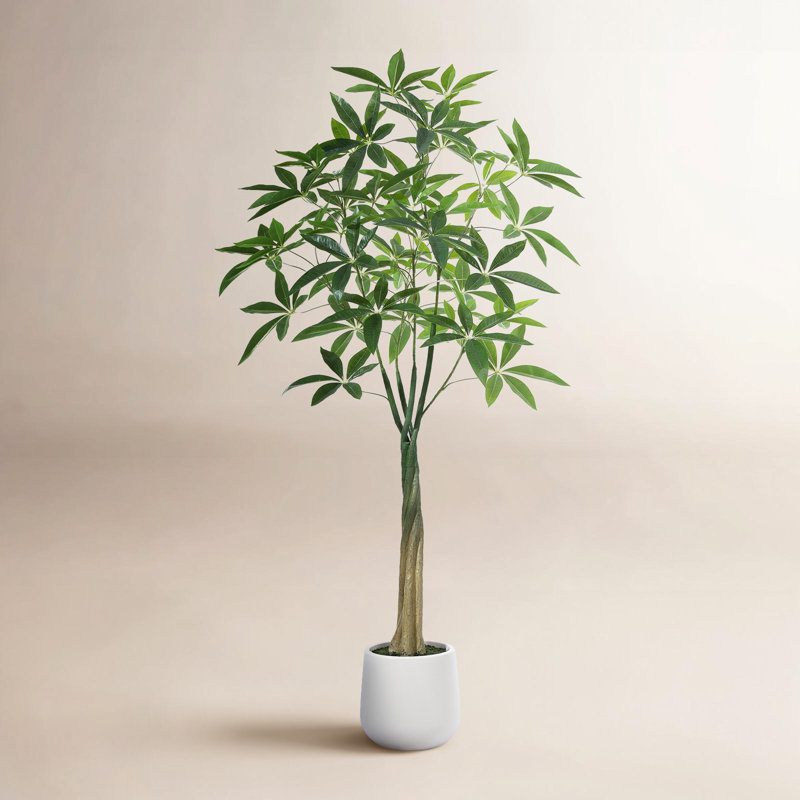 Ficus artificiel Anden avec jardinière ronde blanche, H 60 po x l 20 po x P 20 po