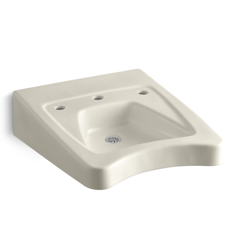 Morningside Ceramic 20" Wall Mount Bathroom Sink with Overflow, Almond, 11.5" Centers
