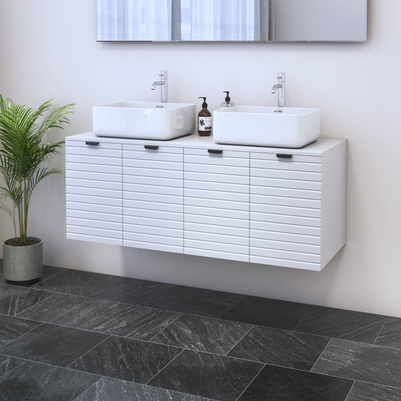 Meuble-lavabo double 47,2 po avec comptoir Karaya, Blanc