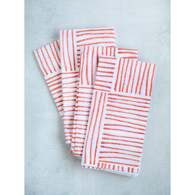 S/4 Organic Napkins - Stripe, Orange