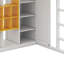 Lit mezzanine en bois pleine grandeur avec garde-robe, tablettes et armoire, échelle réversible, étagères multicouches et garde-corps doubles-853518928