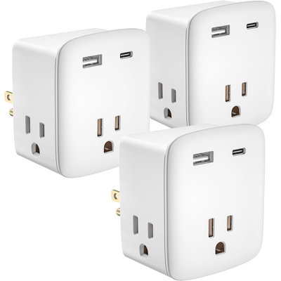 KeyPower Cruise Ship Approved Outlet Extender, Non Surge Protector Power Strip with 3 AC Outlets & 2 USB (1 USB-C), Multi Plug Adapter, Travel Cruise Essentials, ETL Listed (Set of 3)