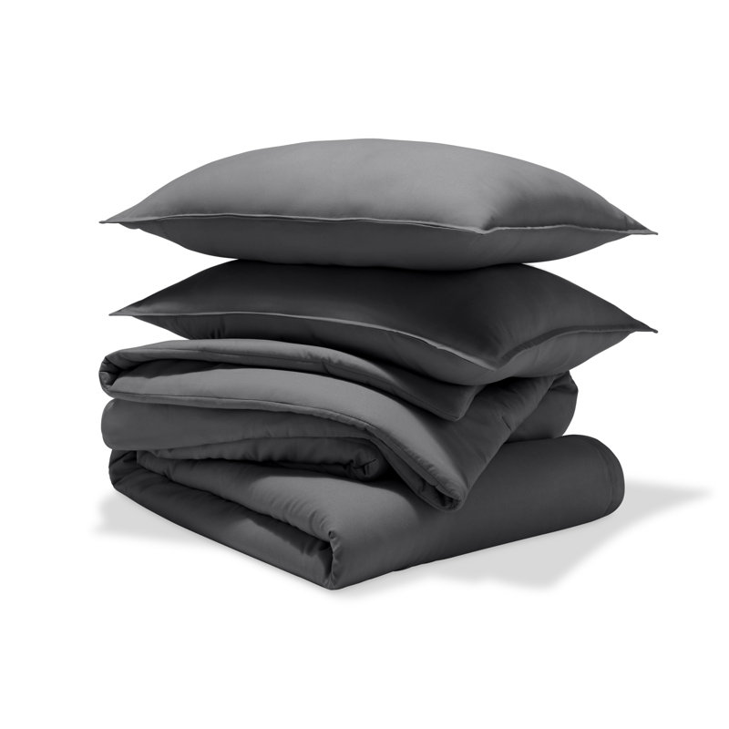 Down Alternative Track Stitch Comforter Set, Gray, Queen Comforter + 2 Standard Shams