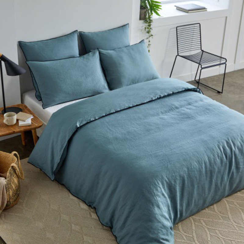 Dziedzic 100% Linen Solid Colour Duvet Cover, Green