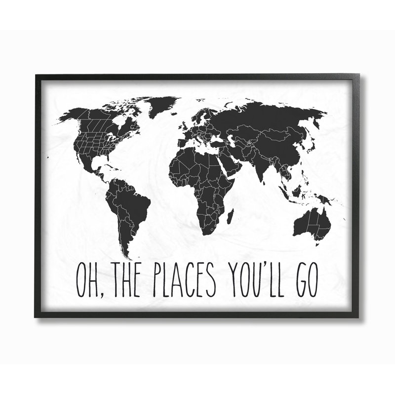 « map oh the places you you go typographie », impression, H 11 po x l 14 po x P 1,5 po, Giclée encadrée noir minuit