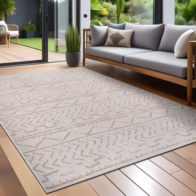 Tapis intérieur / extérieur beige Waikiki, Rectangle 5 pi x 7 pi