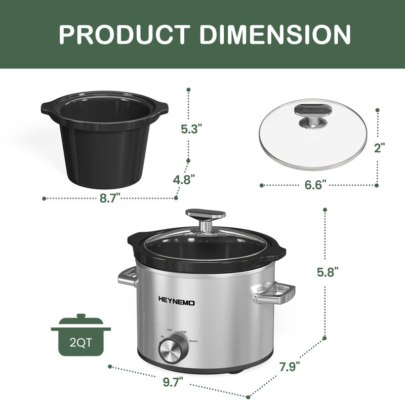 Petite mijoteuse 2QT avec 3 réglages de chauffage, Argent