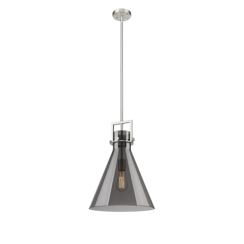 Luminaire suspendu avec tige 30 po Coterie, H 19,13 po x l 14 po x P 14 po, Plaqué couleur fumée, Nickel satiné