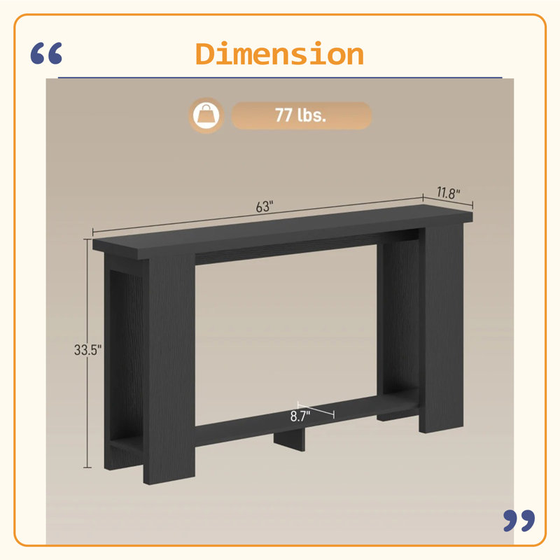 Table d'appoint moderne, table d'entrée étroite, Noir