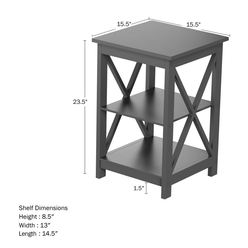 Queribus Side Tables with Two Shelves – 2 Piece Contemporary Nightstands with X-Legs – Wooden End Table Pair for Living Room or Bedroom