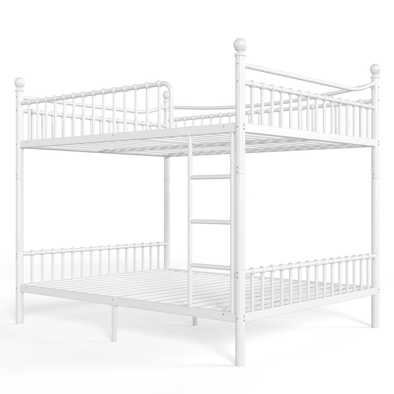 Lits superposés Queen gain de place, cadre en métal blanc, style ferme moderne pour la maison, White