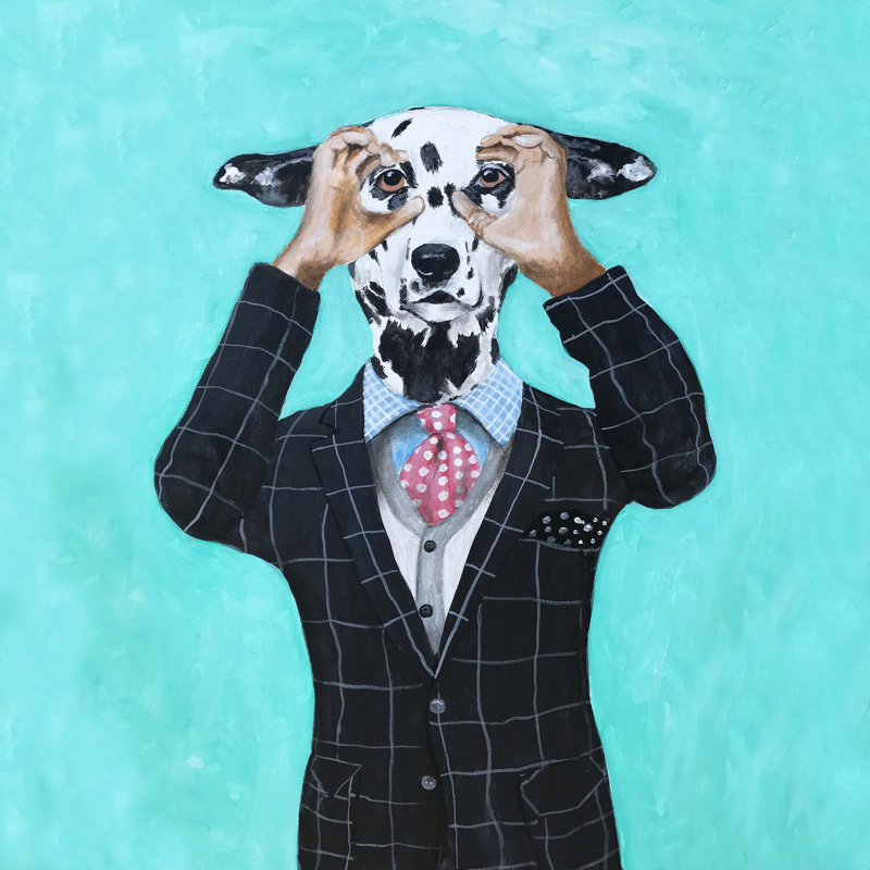 Dalmatien vous regarde - peinture sur toile tendue, H 12 po x l 12 po, Cadre photo noyer, Yes