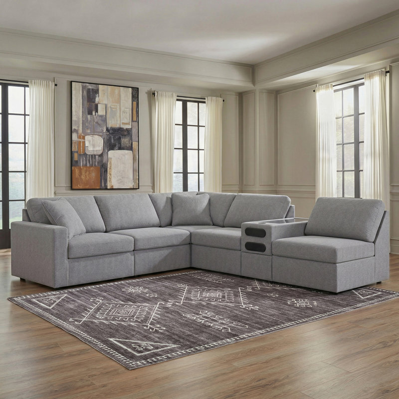 Canapé modulaire 6 pièces avec console audio Braintree, Polyester gris