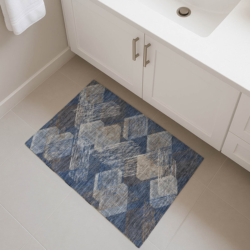 Machine Washable Indoor/Outdoor Chantille ACN2637 Geometric Rug, 1'8" x 2'6", Navy
