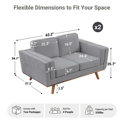 Carmen 62.2" W Upholstered Loveseat with Solid Wood Legs(Set of 2)