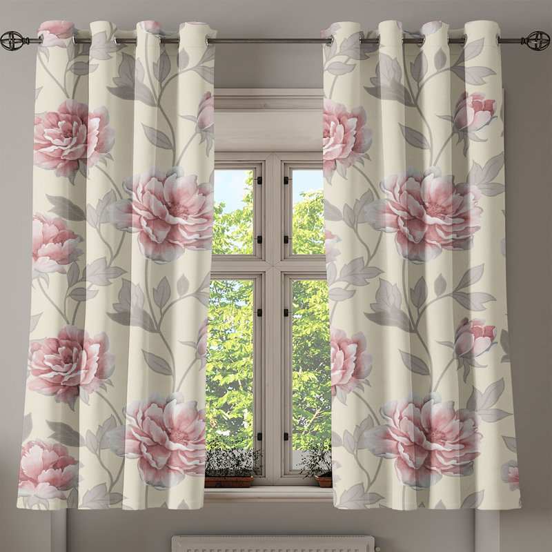 Ophelia & Co. Flowers Vintage Grommet Curtain Cottagecore Rose 50" x 108" Cream Pale Pink Blush, 50" W x 54" L