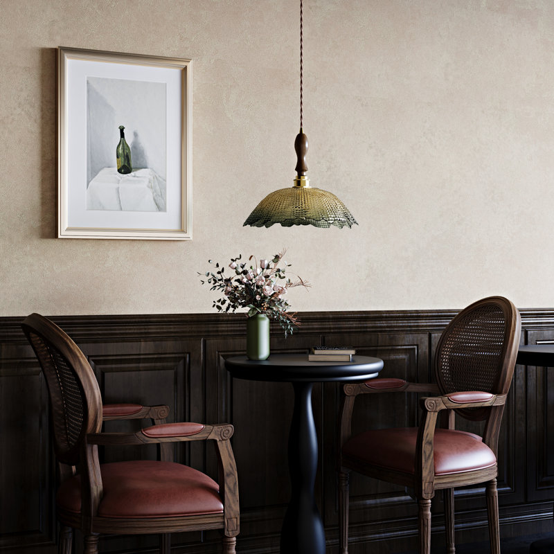 1-Light Plug-In Pendant Light With Scalloped Textured Glass Shade